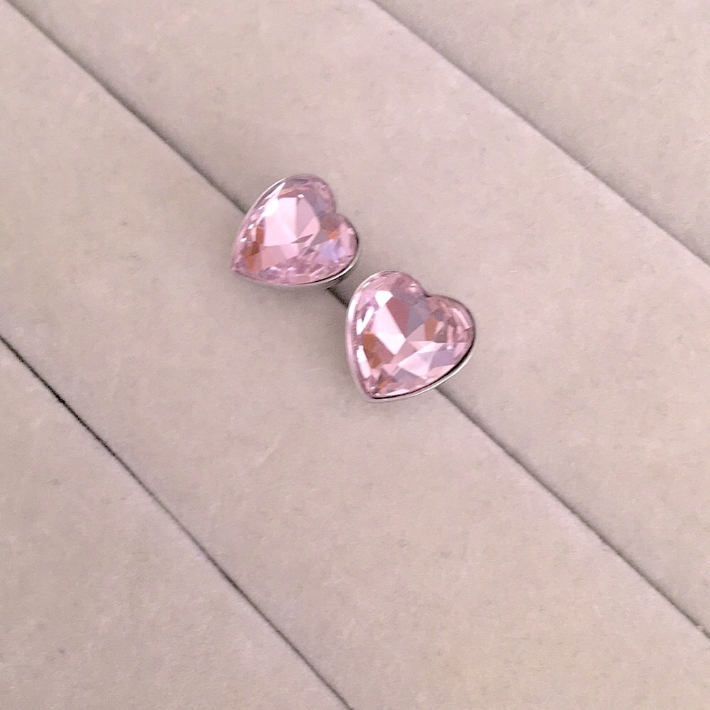 Rose Pink Crystal Heart Earrings - Picture 6 of 7